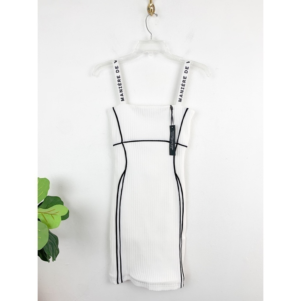 NWT Maniere De Voir White Contrast Stitch Bodycon Mini Dress Sz 10 - Picture 2 of 10